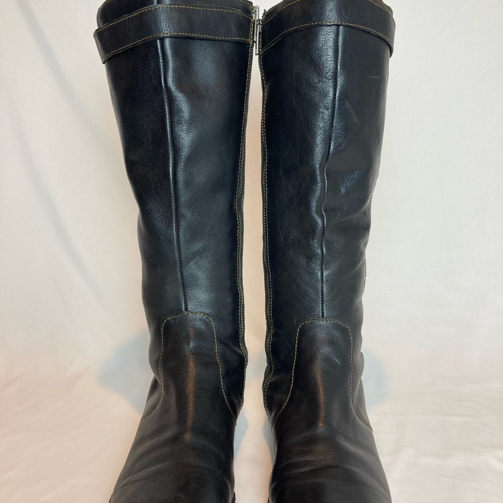 Born Dark Brown/Black Leather Tall Wide Calf Boots